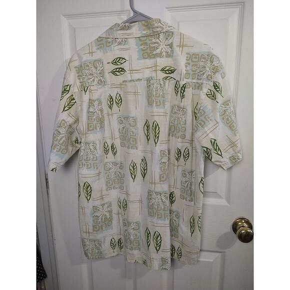 Paradise Blue Men's L Shirt Collared Button Hawaiian Palm Leaf Short Sleeve... - Picture 10 of 10